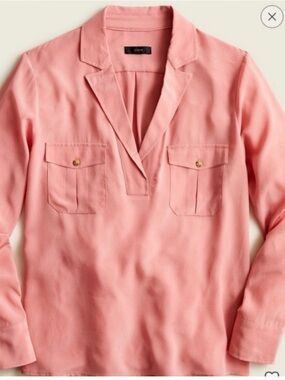NWT J. Crew Popover Silk Pocket Collared Blouse Salmon Small